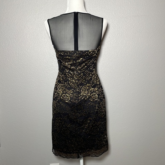 Diane von Furstenberg Black with Gold Metallic Lace Nisha Cocktail Sheath Dress - Picture 6 of 12